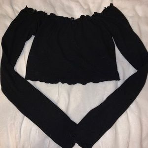Black Ruffle Edge Crop Top